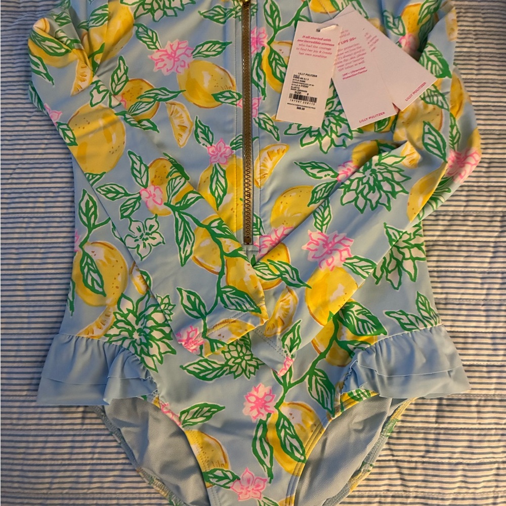 Lilly Pulitzer Lemon and Floral Zip Swimsuit Brand NEW rashguard SPF 50